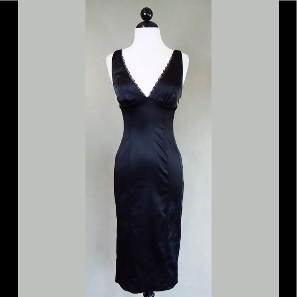 bebe Dresses & Skirts - BEBE Black Stretch Satin Pencil Wiggle Dress LBD